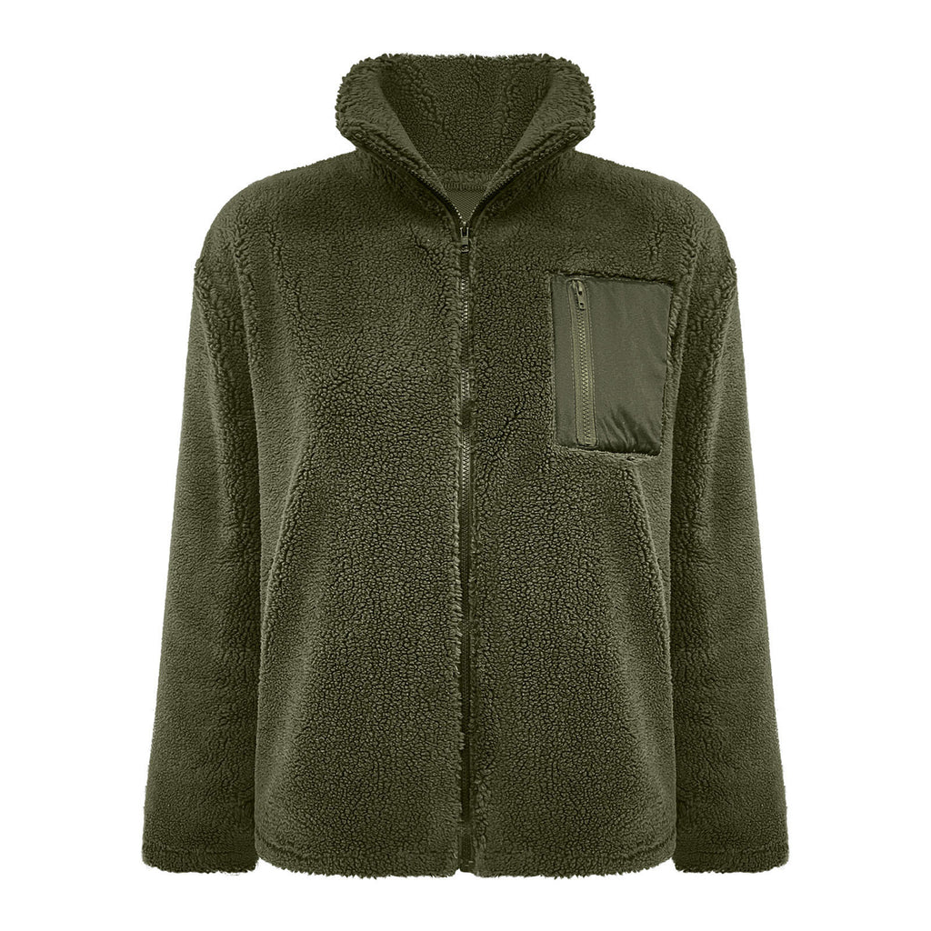 Lambswool Warm Fashion Solid Color Zipper Plush Coat