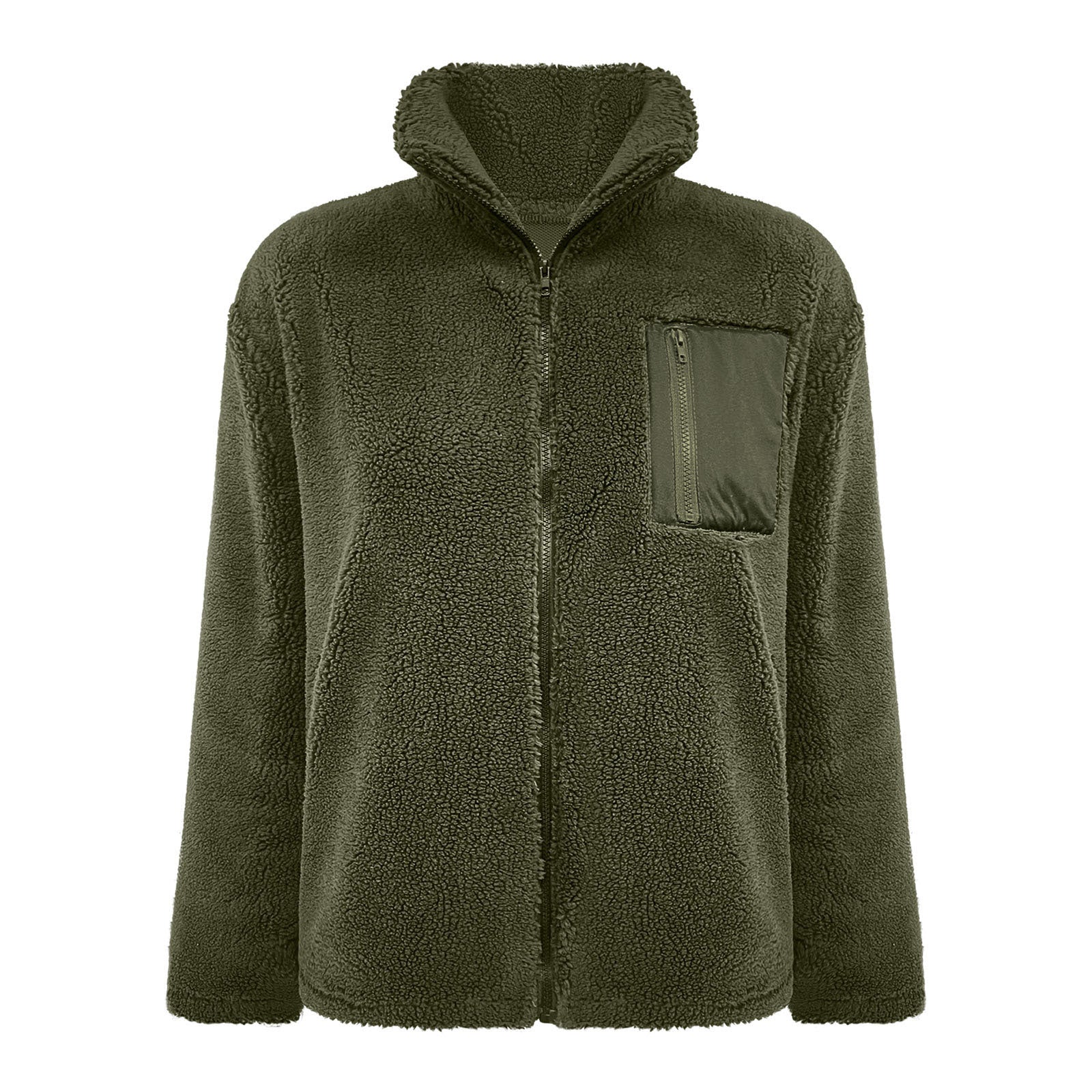 Lambswool Warm Fashion Solid Color Zipper Plush Coat