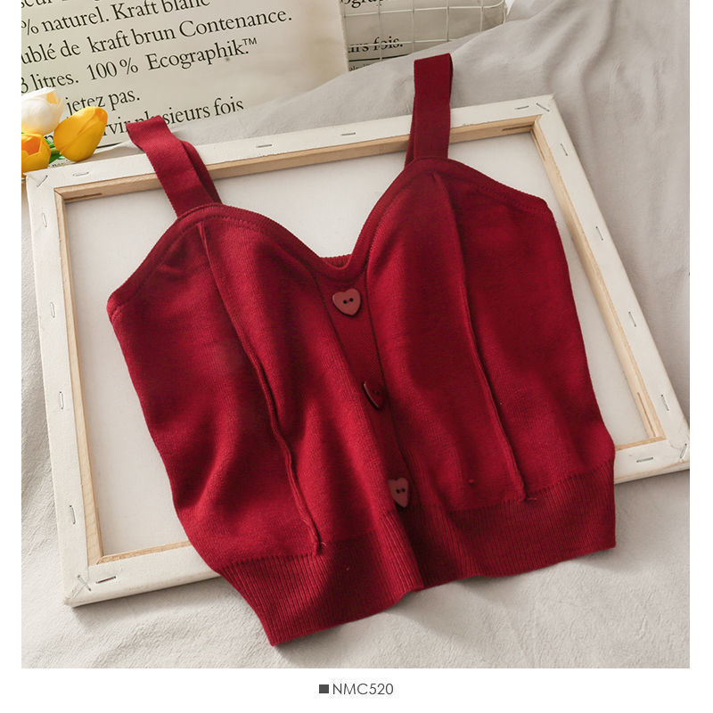 Sweet Wind Love Button Short Cropped Knitted Vest Women