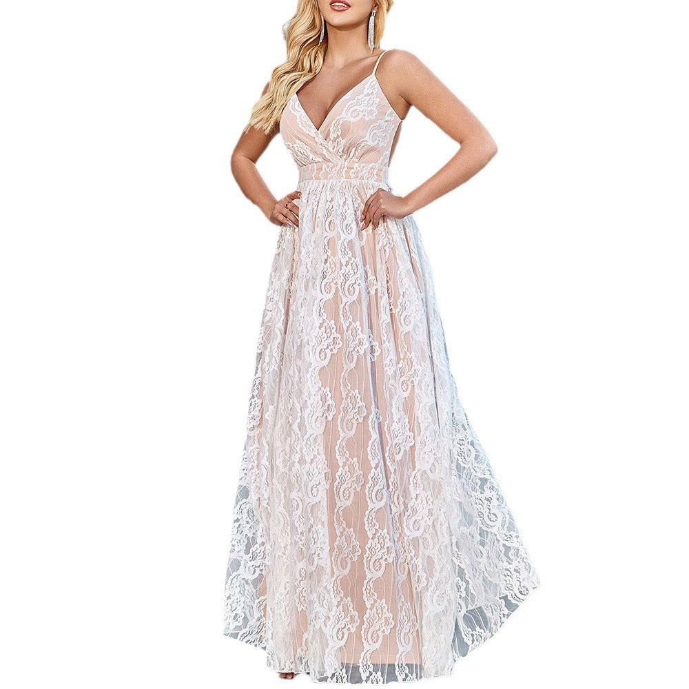 Elegant Deep V-neck Backless Mesh Wedding Dress