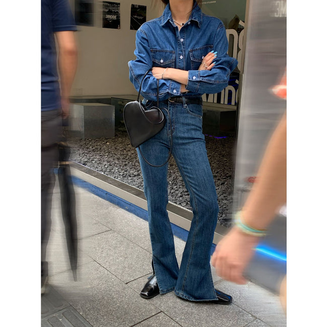Women's High Waist Casual Stretch Flare Slit Jeans Women Hover Image