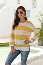 New Long Sleeved T Shirt For Women European And American Style Dusi Casual Horizontal Stripe Simple Round Neck T Shirt For Women Trendy