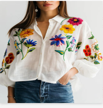 Floral Printed Long Sleeved Shirt For Women Main Image
