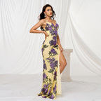 V-neck Brace Slim-fit Sheath Sequined Slit Evening Dress