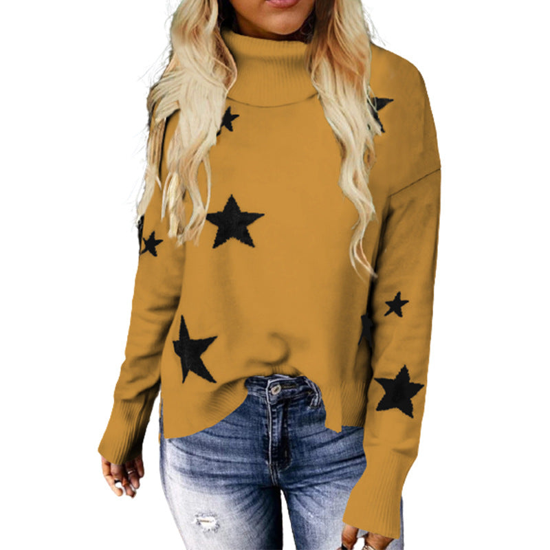 Knitted Sweater Women XINGX Pattern Turtleneck Long Sleeve Pullover Women's Sweater