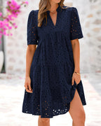 V-neck Hollow Lace Dress High-grade
