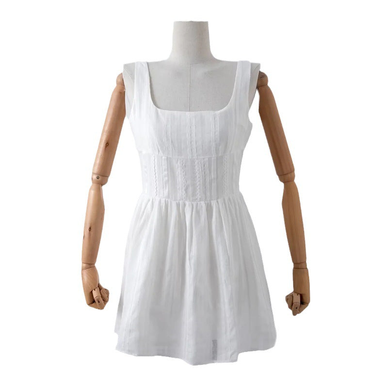 Square Collar Off-shoulder Sleeveless Vest Sling Dress