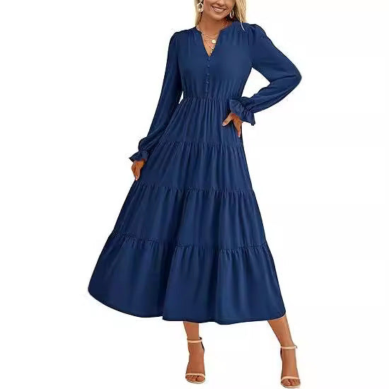 Autumn Layered Ruffled Flowy Long Dress Main Image
