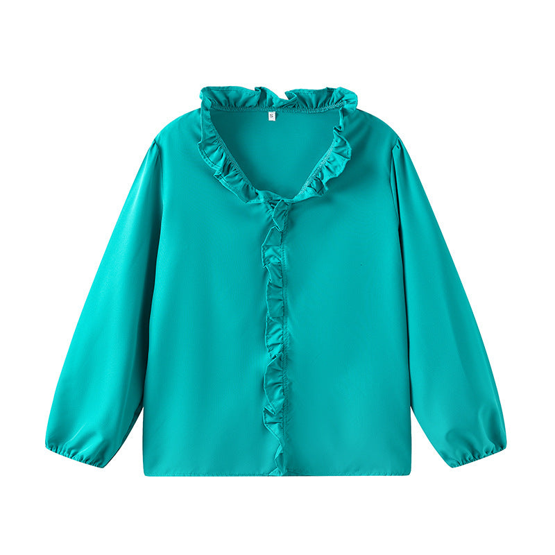 European And American-style Long-sleeve Ruffled Blouse For Women