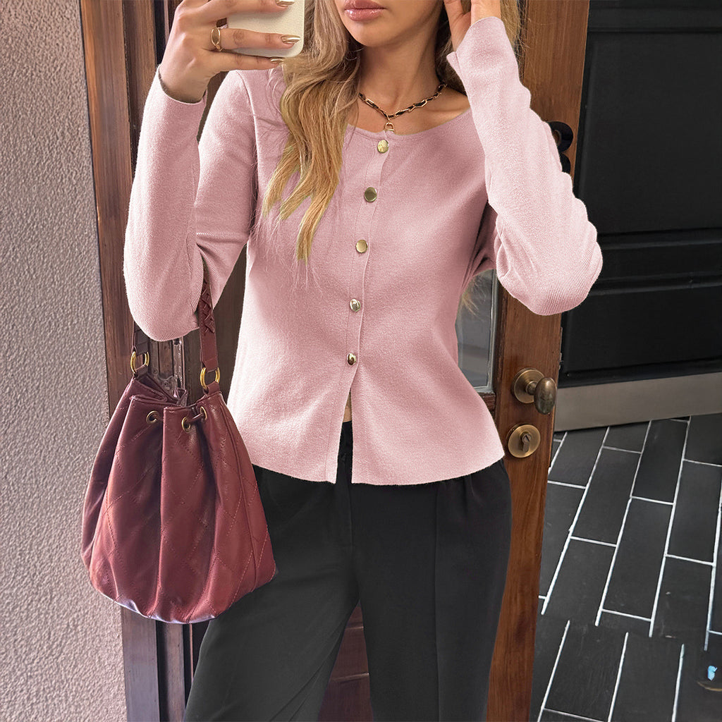 Fashion Button Long Sleeve Sweater For Women