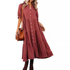 Women's Long Sleeve Button Dress Casual Dress