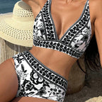 Split Bikini High Waist Print Swimsuit