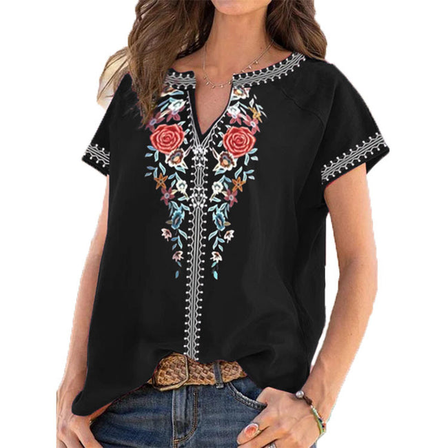 Summer New Ethnic Print Short Sleeve T-shirt Top Women Main Image