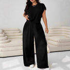 Casual Set Short-Sleeve Top And Wide-Leg Pants Two-Piece Suit