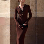 French Contrast Slim Knit Dress For Women