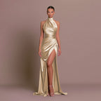 Satin One-shoulder Trailing Dress For Women