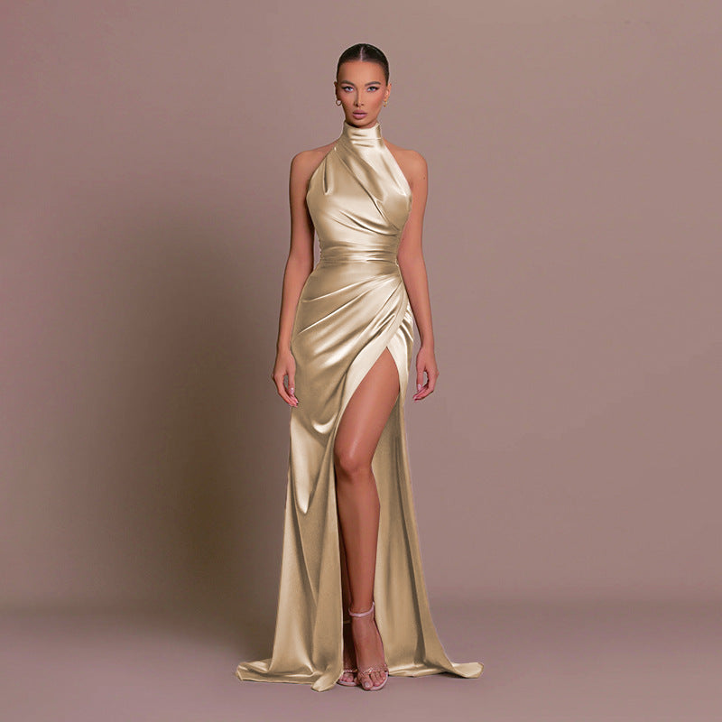 Satin One-shoulder Trailing Dress For Women