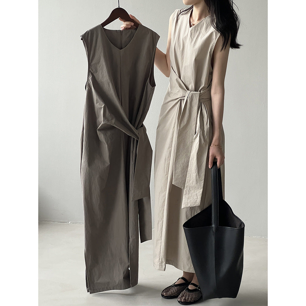 Waist Trimming Lace Up Sleeveless Dress Summer New