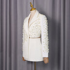 Two Piece Formal Suit Womens Hand Stitched Pearl Blazer And Skirt Set
