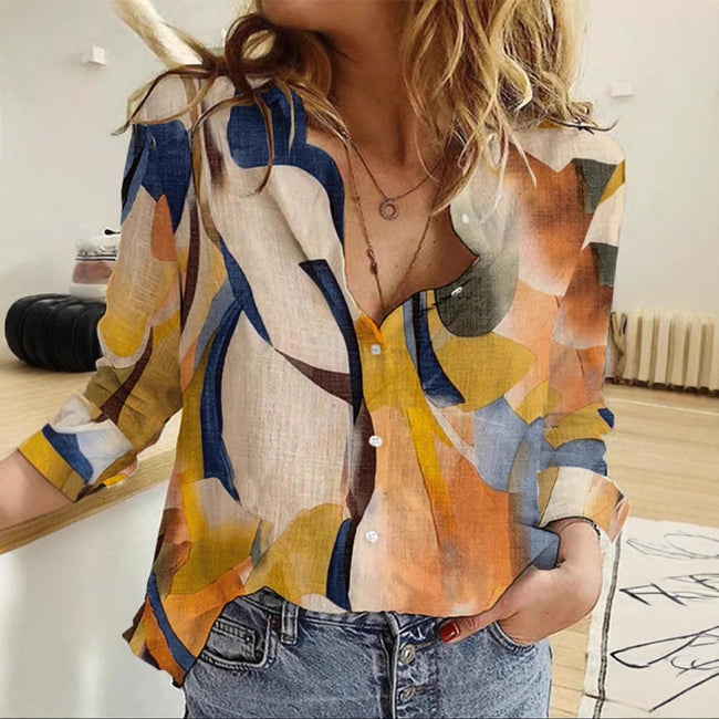 Loose Digital Printing Lantern Long Sleeve Shirt For Women Main Image