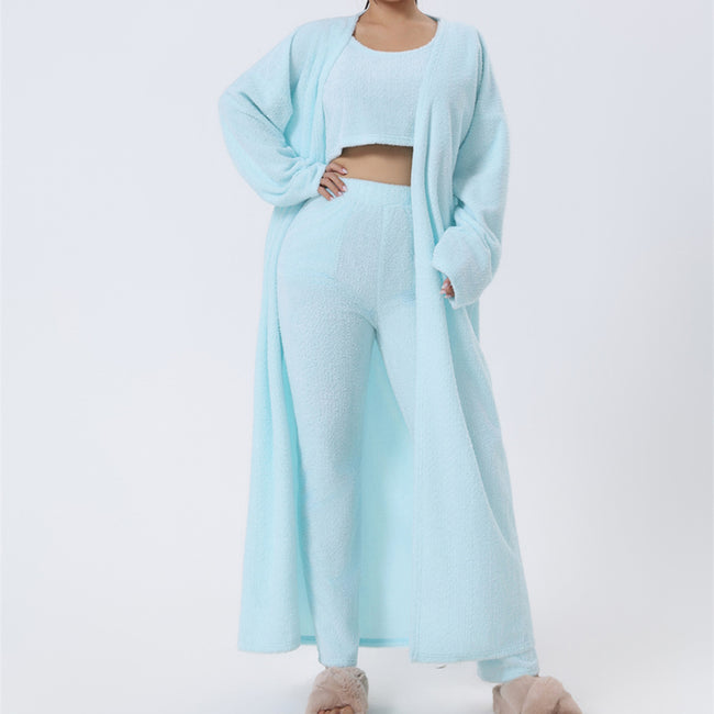 Cozy Pajama Set, 3 Piece Lounge Set, Cute Loungewear, Warm Suit Sets, Matching Set, Lounge Set, 3 Piece Pant Sets, Women Winter Dress Hover Image