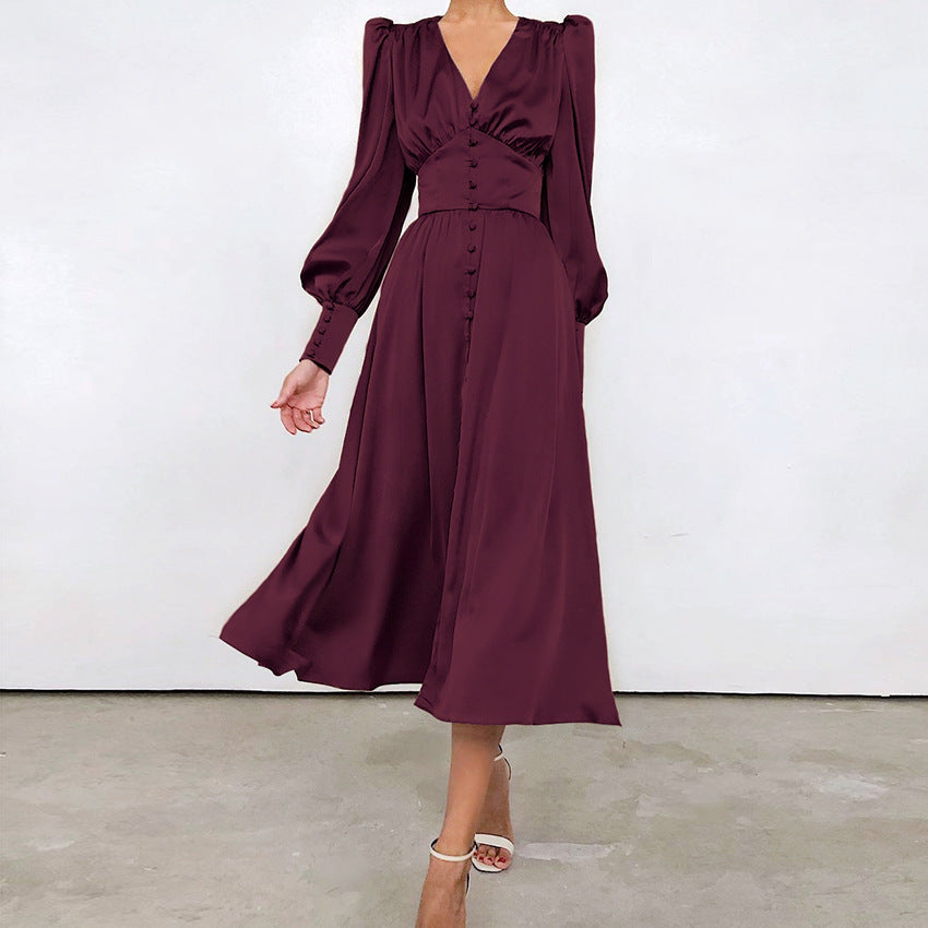 Lantern Sleeves Waist Slimming Slim Dress