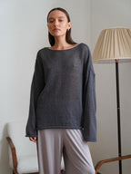 Hollow Sweater Thin Scoop Bell Sleeve Women