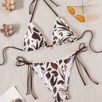 Printed Pendant Floral Trim Swimsuit Bikini