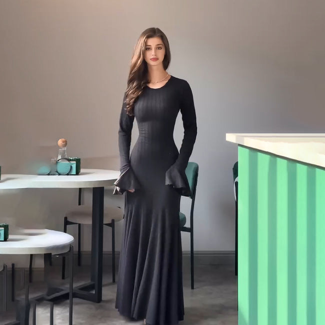 Fashion Ruffles Hem Long Sleeve Dress Women Main Image