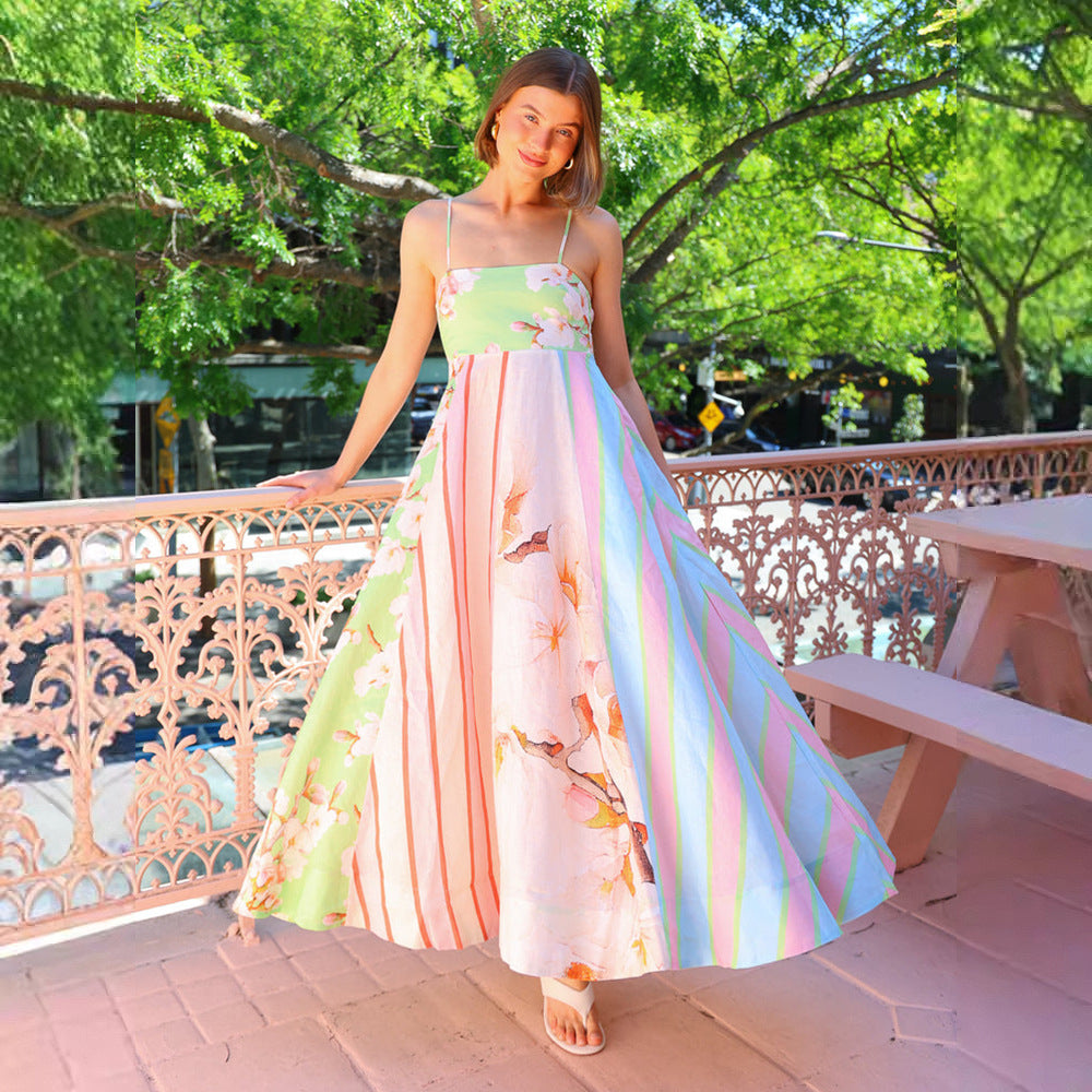 Strap Graffiti Print Swing Dress Women