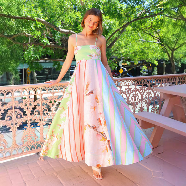 Strap Graffiti Print Swing Dress Women Main Image