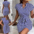 European And American Women's Clothing Sleeveless Striped Lace-up Dress