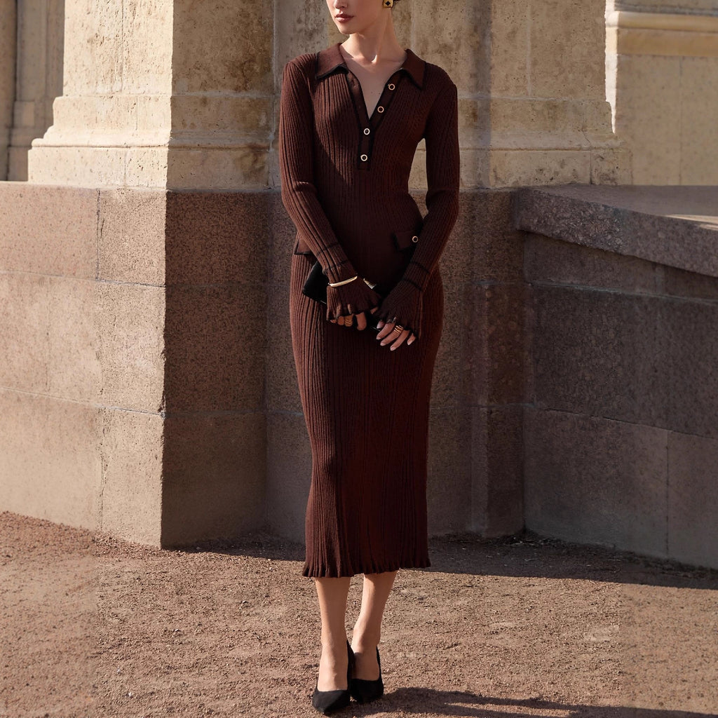 French Contrast Slim Knit Dress For Women