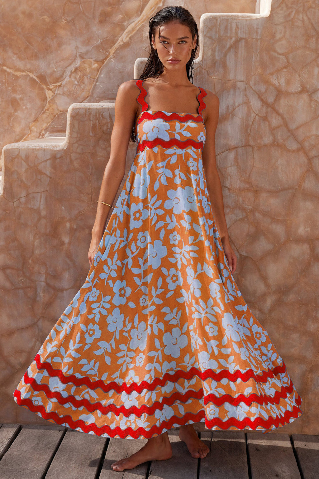 Women's SpringSummer New Suspender Printed Long Dress