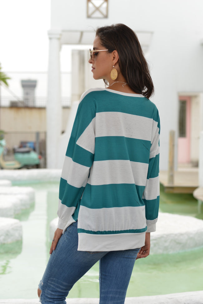 New Long Sleeved T Shirt For Women European And American Style Dusi Casual Horizontal Stripe Simple Round Neck T Shirt For Women Trendy Main Image