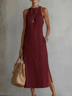 Women's Halter Neck Sleeveless Dress Lace Patchwork Holiday Style Summer Top