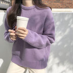 Round Neck Solid Color Sweater For Women