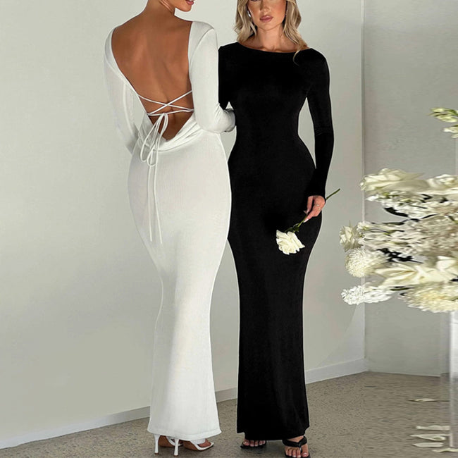 Elegant Dress Cross Lace-up Women Hover Image