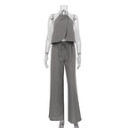 Two-piece Set Lace-up Halterneck Vest Sleeveless Top Women's Wide-leg Pants Suit