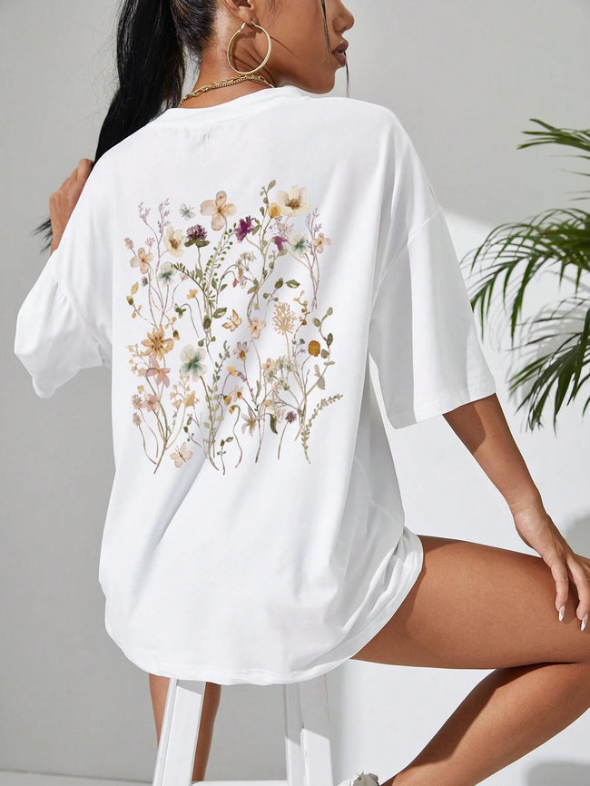 Beautiful Flower Clusters Print Cotton Women T-shirts Casual Main Image