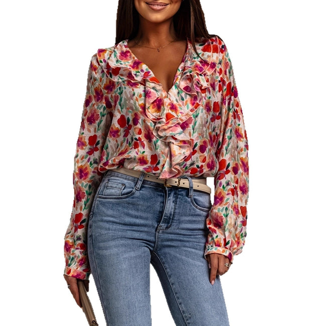 SpringSummer Western-style Fashionable Printed Blouse For Women Main Image