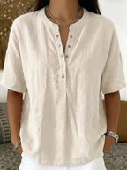 Solid Color Casual Pullover Short-Sleeve Shirt For Women
