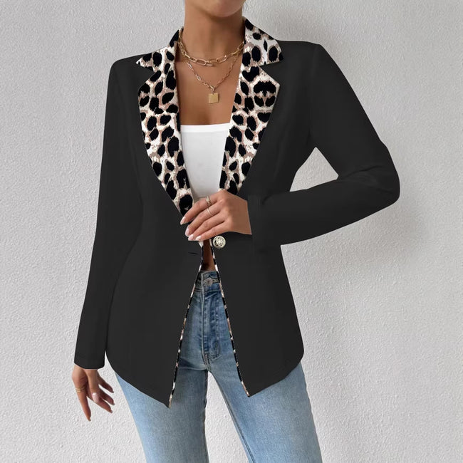 Womens Elegant Leopard-Print Long-Button Printed Blazer Main Image