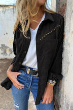 Rivet Long-sleeved Button Pocket Shirt Top Women