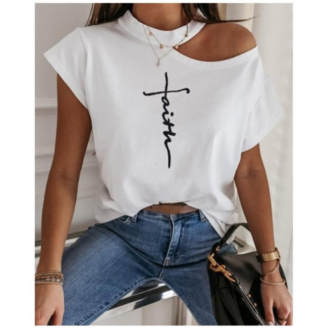 Casual T-shirt letter print strapless top women Main Image