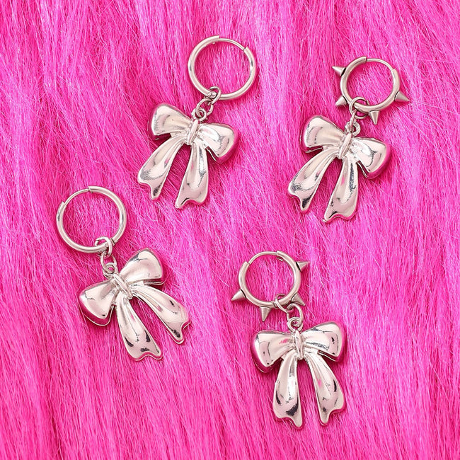 Cute Swirls Bowknot Gothic Charm Rivet Earrings For Women Punk Pull Style Jewelry Vintage Main Image