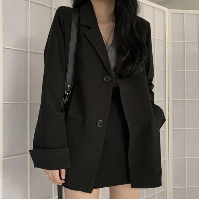 Black lapel loose blazer skirt Hover Image