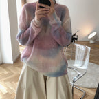 Perspective Round Neck Loose Mohair Sweater Knit Sweater Women Thin