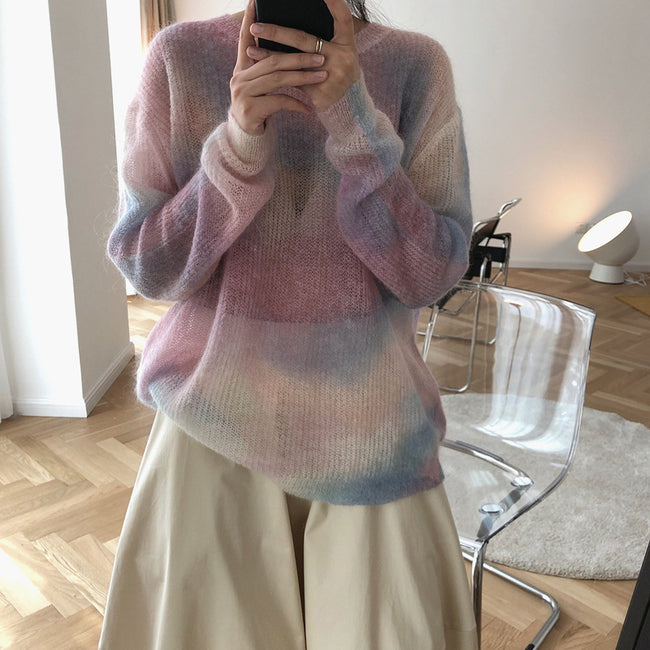 Perspective Round Neck Loose Mohair Sweater Knit Sweater Women Thin Main Image