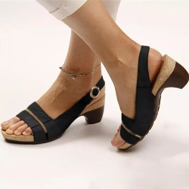 Ankle Strap Sandals Summer Low Heel Peep Toe Shoes Women Main Image